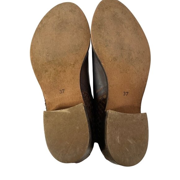 Invito Dark Brown Leather Ankle Boots Booties EU Size 37 Back Zip Basket Weave - Picture 6 of 8